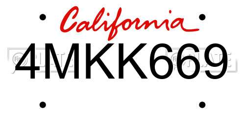 4MKK669 California License Plate