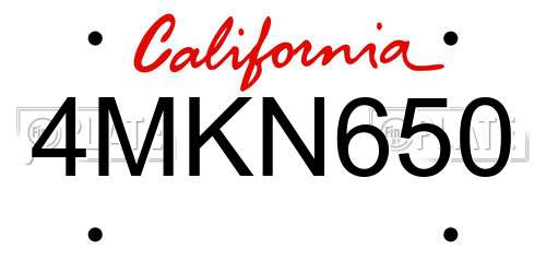 4MKN650 California License Plate