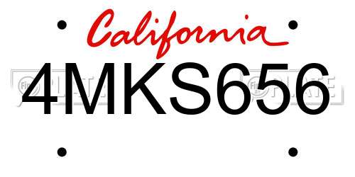 4MKS656 California License Plate