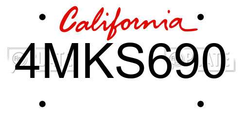 4MKS690 California License Plate