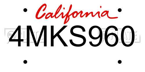 4MKS960 California License Plate