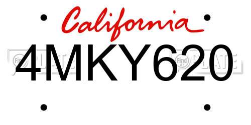 4MKY620 California License Plate