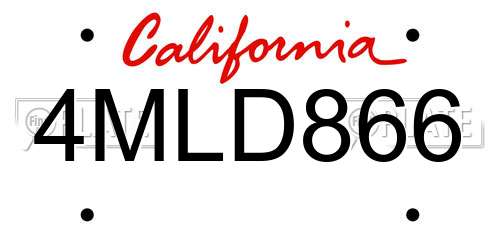4MLD866 California License Plate