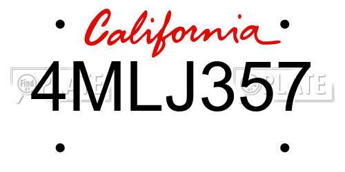4MLJ357 California License Plate