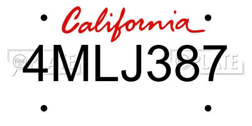 4MLJ387 California License Plate