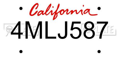 4MLJ587 California License Plate