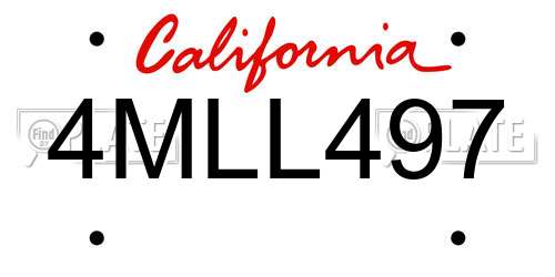 4MLL497 California License Plate