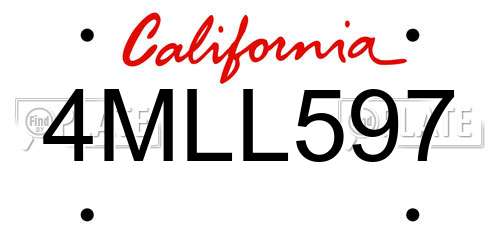 4MLL597 California License Plate