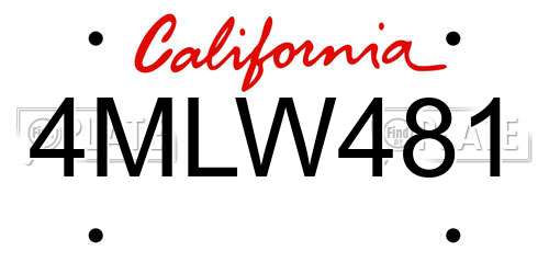 4MLW481 California License Plate