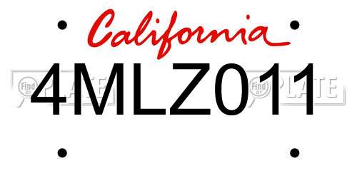 4MLZ011 California License Plate