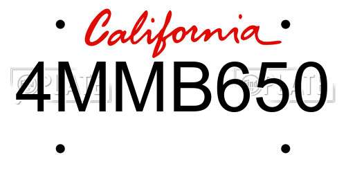 4MMB650 California License Plate
