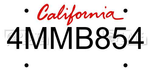 4MMB854 California License Plate