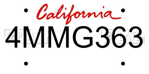 4MMG363 California License Plate