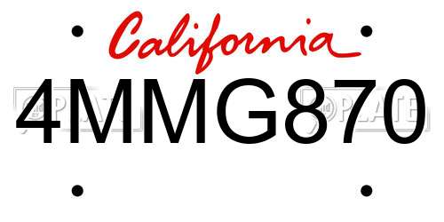 4MMG870 California License Plate