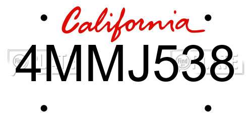 4MMJ538 California License Plate