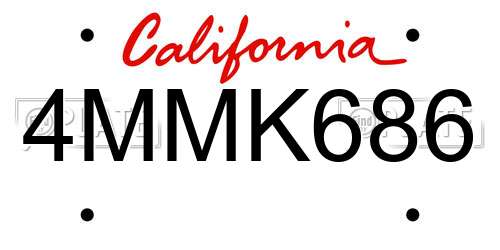 4MMK686 California License Plate