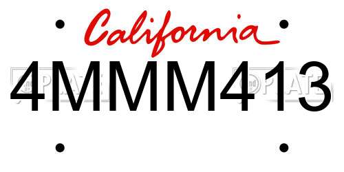 4MMM413 California License Plate