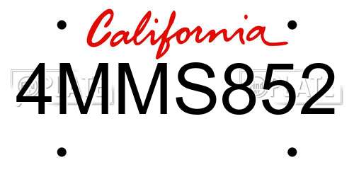 4MMS852 California License Plate