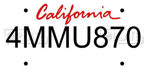 4MMU870 California License Plate