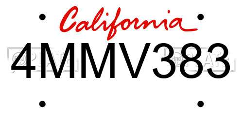 4MMV383 California License Plate