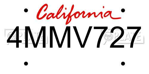 4MMV727 California License Plate
