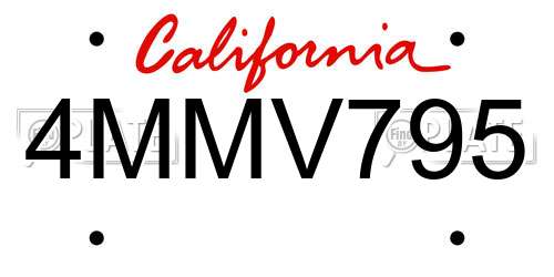 4MMV795 California License Plate