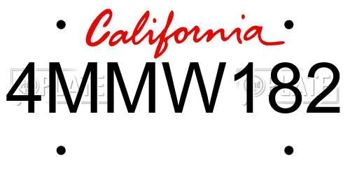 4MMW182 California License Plate