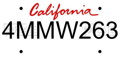 4MMW263 California License Plate