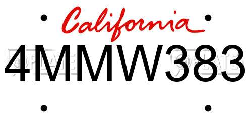 4MMW383 California License Plate