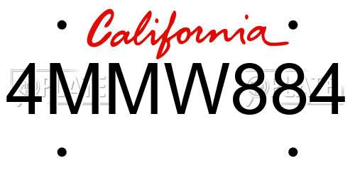 4MMW884 California License Plate