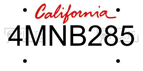 4MNB285 California License Plate