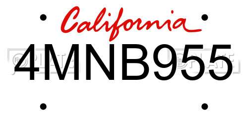 4MNB955 California License Plate