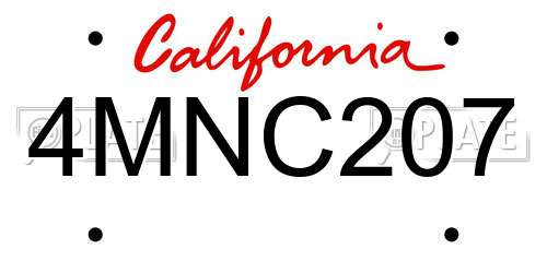 4MNC207 California License Plate