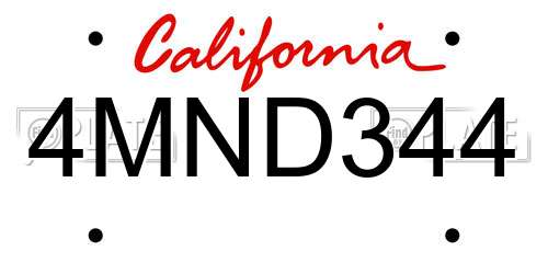 4MND344 California License Plate