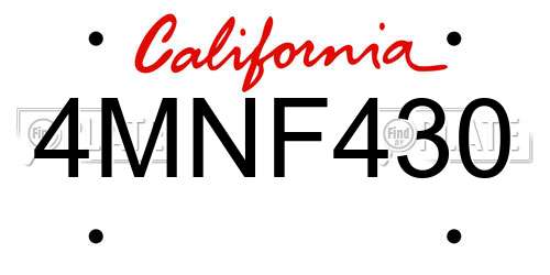 4MNF430 California License Plate