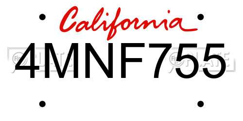 4MNF755 California License Plate