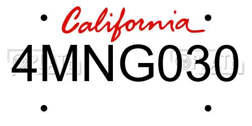 4MNG030 California License Plate