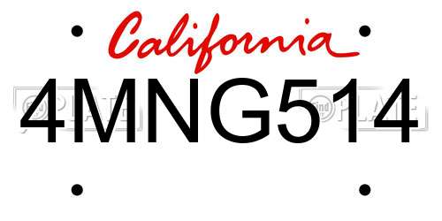 4MNG514 California License Plate