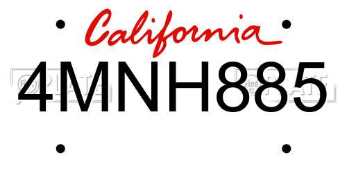 4MNH885 California License Plate