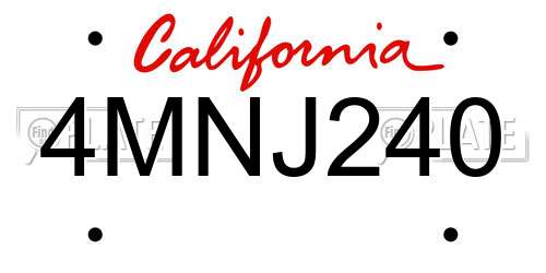4MNJ240 California License Plate
