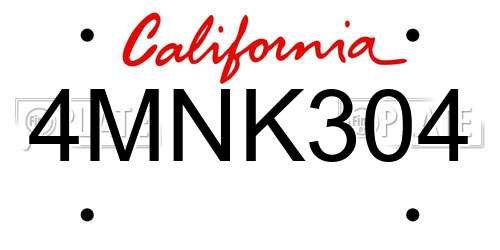 4MNK304 California License Plate