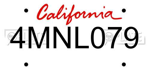 4MNL079 California License Plate