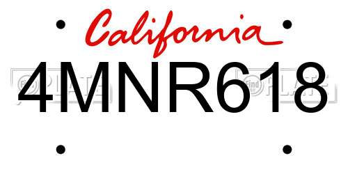 4MNR618 California License Plate