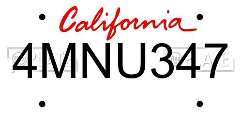 4MNU347 California License Plate