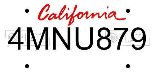 4MNU879 California License Plate