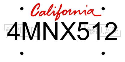 4MNX512 California License Plate