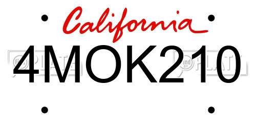 4MOK210 California License Plate