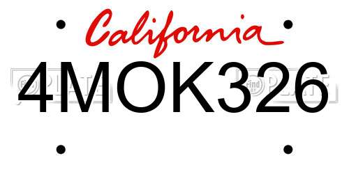 4MOK326 California License Plate