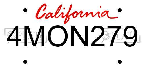 4MON279 California License Plate