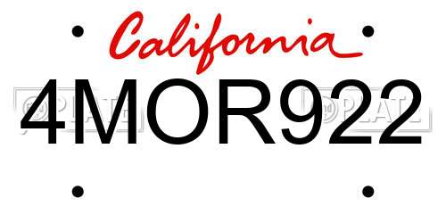 4MOR922 California License Plate
